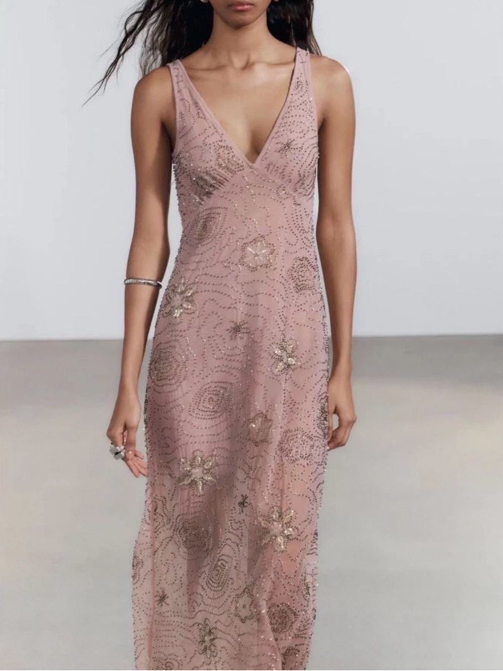 Pink beaded maxi dress